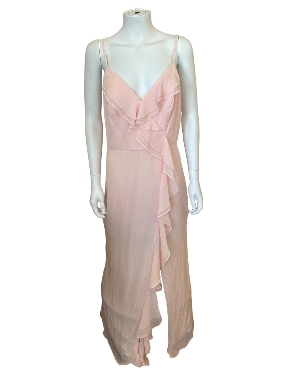 David's Bridal Blush Pink High-Low Ruffle Slip Dress